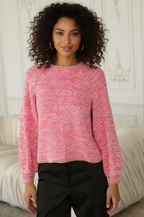 Rosey Chenille Raglan Sleeve Sweater-Pink Cream Knit