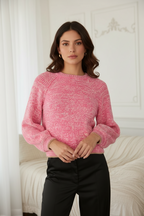 Rosey Chenille Raglan Sleeve Sweater-Pink Cream Knit