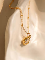 Non-Tarnish CZ Beaded Chain Necklace-18k Gold Plated