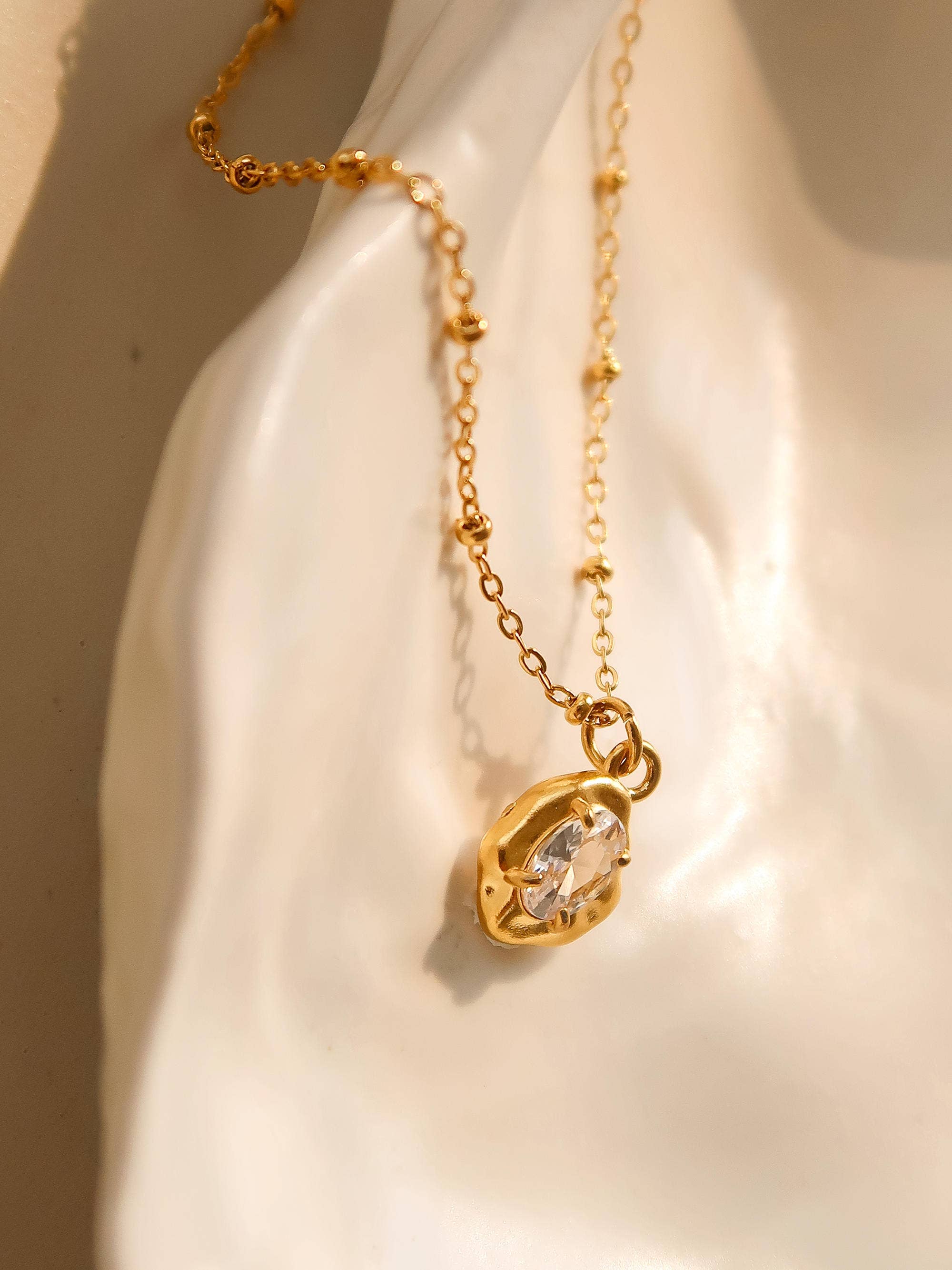 Non-Tarnish CZ Beaded Chain Necklace-18k Gold Plated