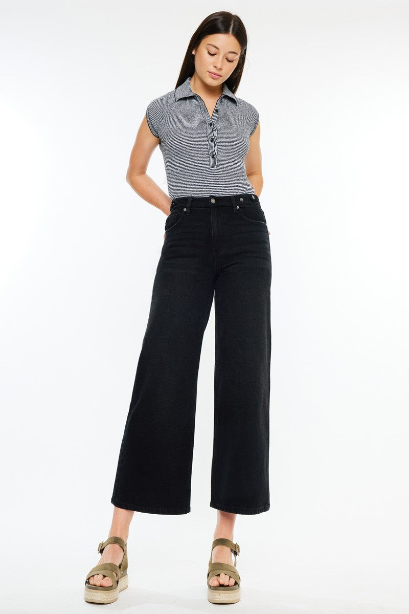 Ultra High Rise Cropped Wide Leg Denim-Black