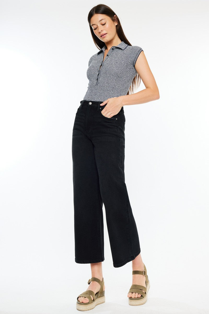 Ultra High Rise Cropped Wide Leg Denim-Black