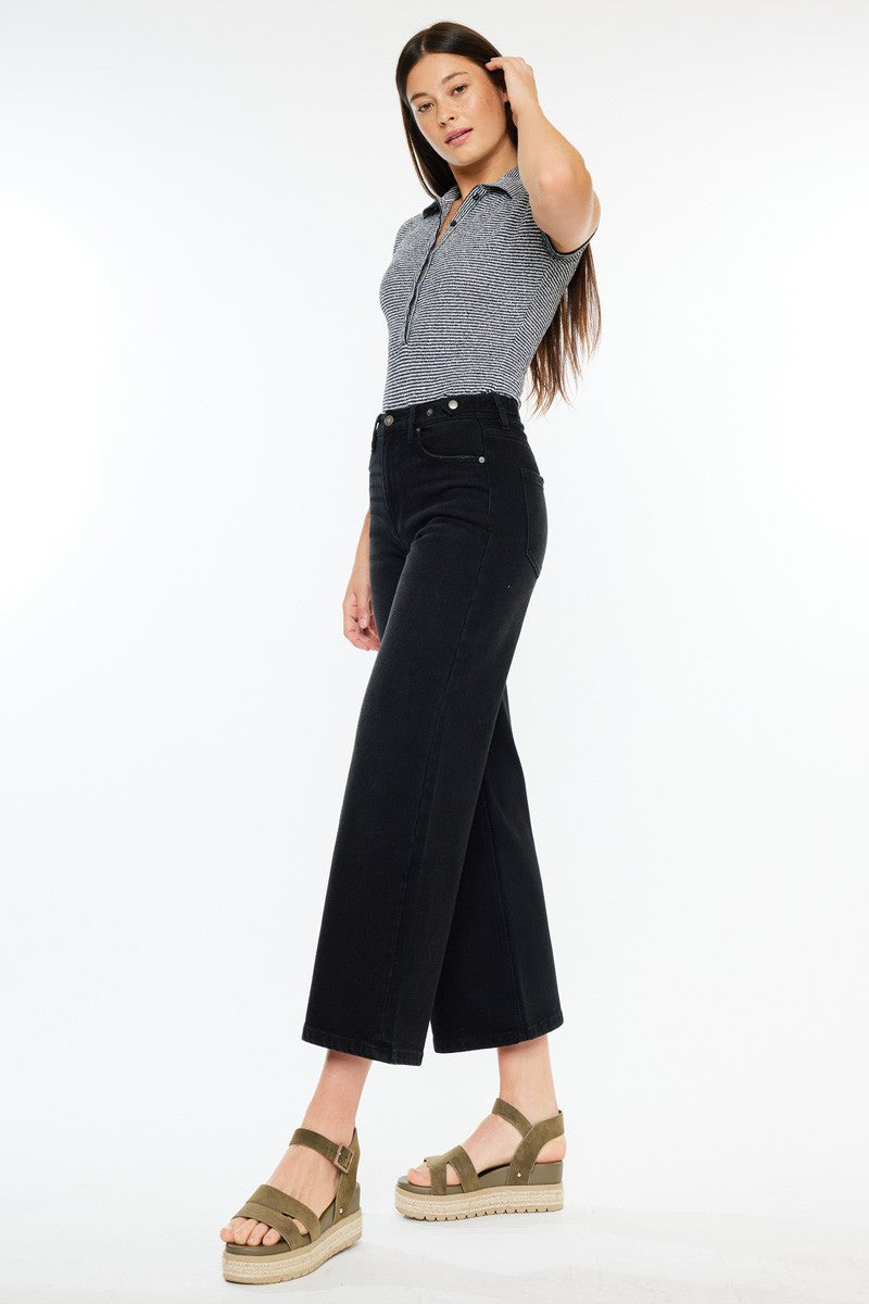 Ultra High Rise Cropped Wide Leg Denim-Black