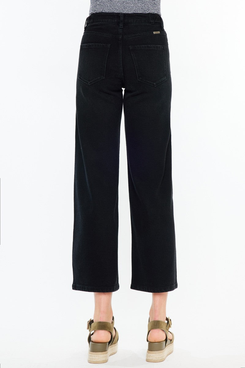 Ultra High Rise Cropped Wide Leg Denim-Black