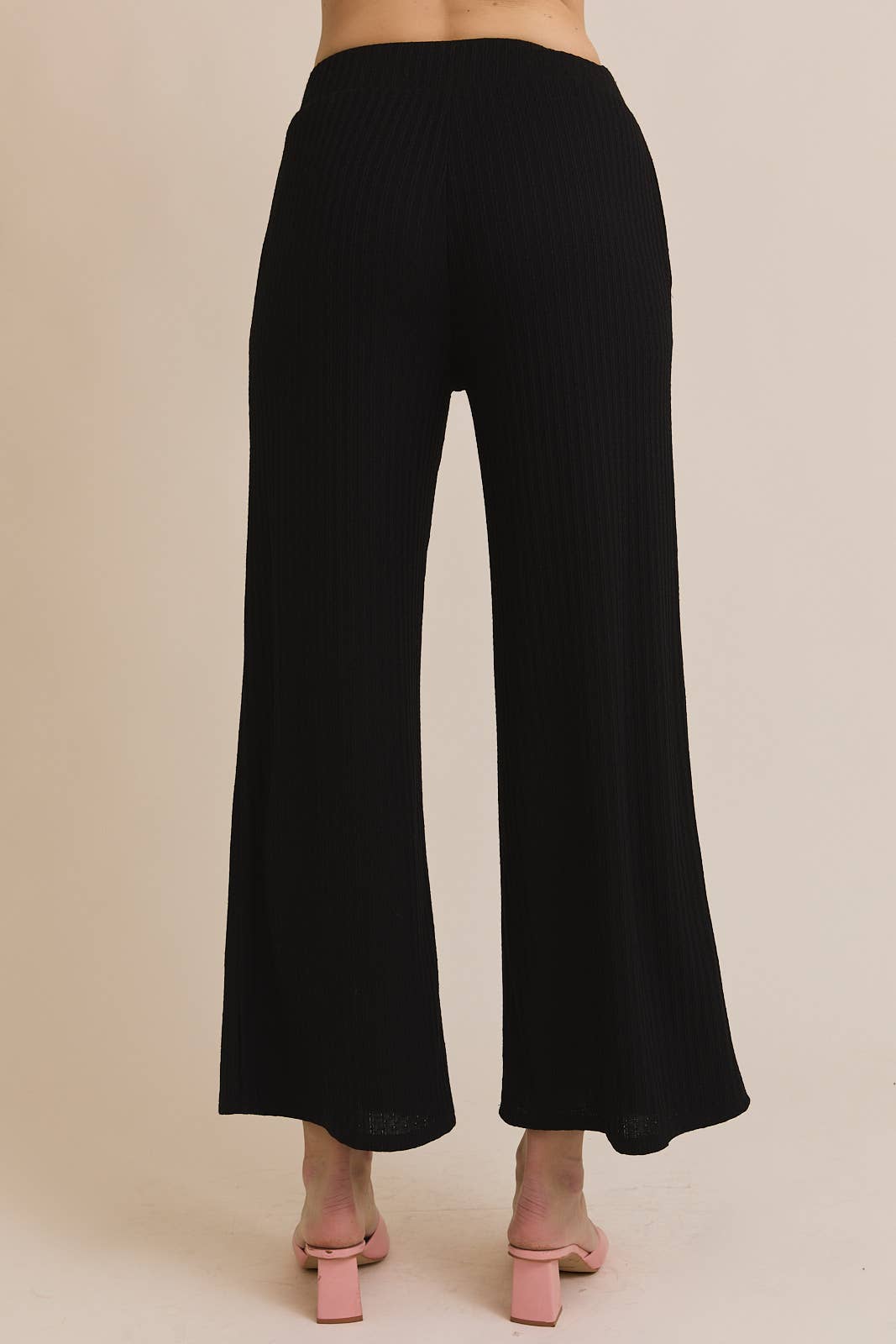 Side Ruching Tie Tank Top and Wide Leg Pant Set-Black