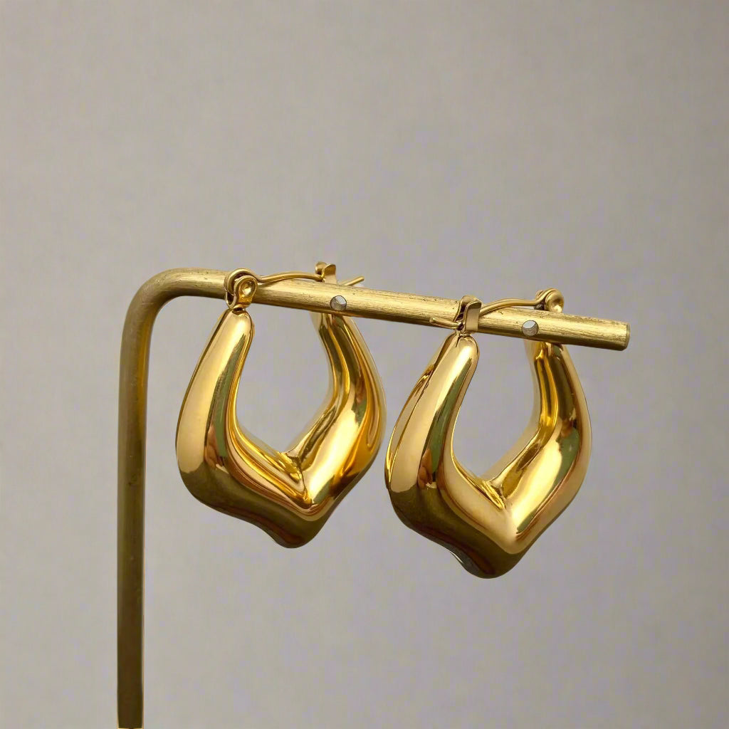 18K Non-Tarnish Geometric Hoop Earrnings-Gold