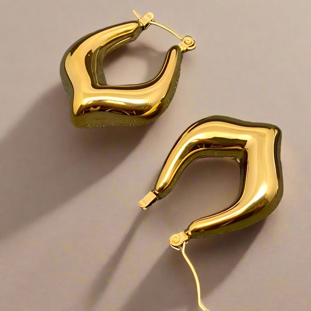 18K Non-Tarnish Geometric Hoop Earrnings-Gold