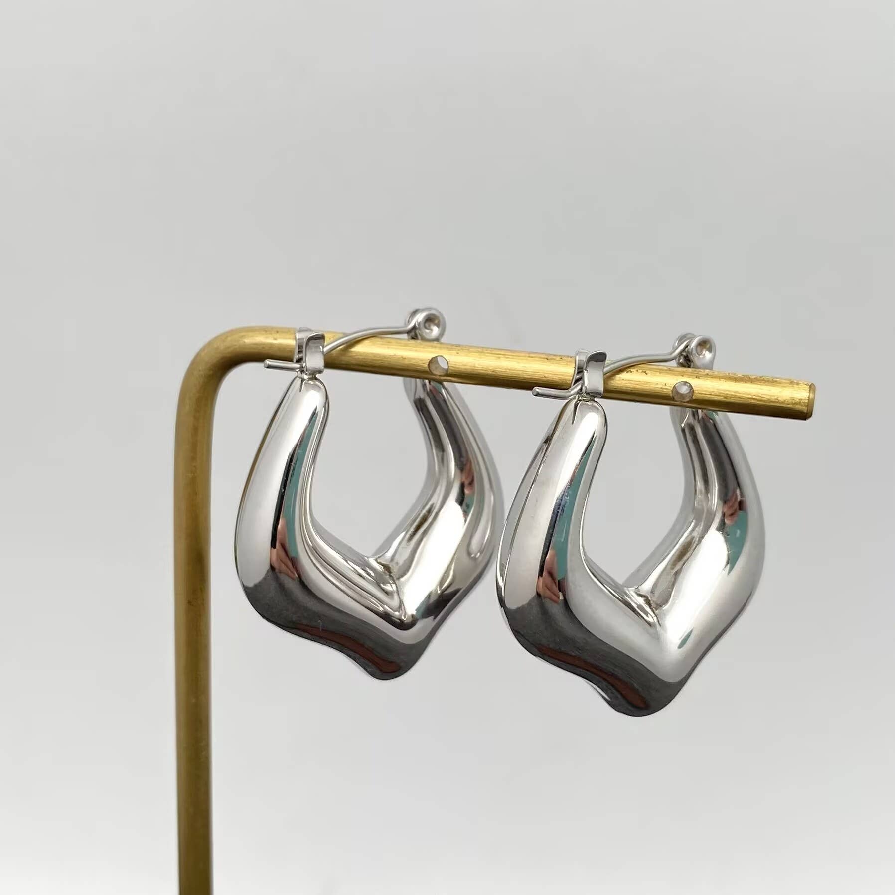 18K Non-Tarnish Geometric Hoop Earrnings-Silver