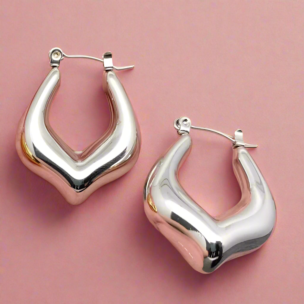 18K Non-Tarnish Geometric Hoop Earrnings-Silver