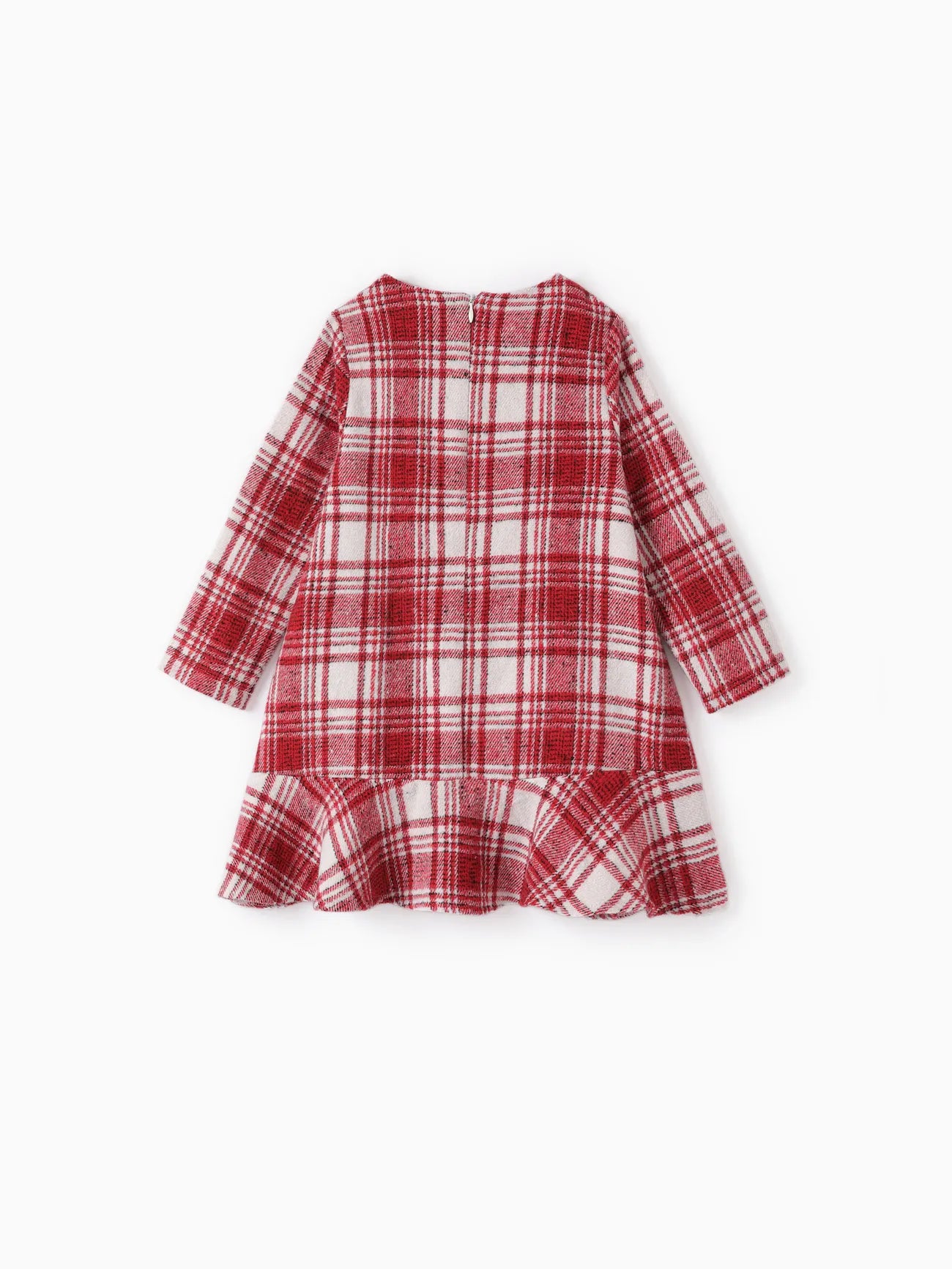 Long Sleeve Plaid Ruffle Dress-Red