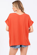 Short Sleeve V Neck Top-Orange