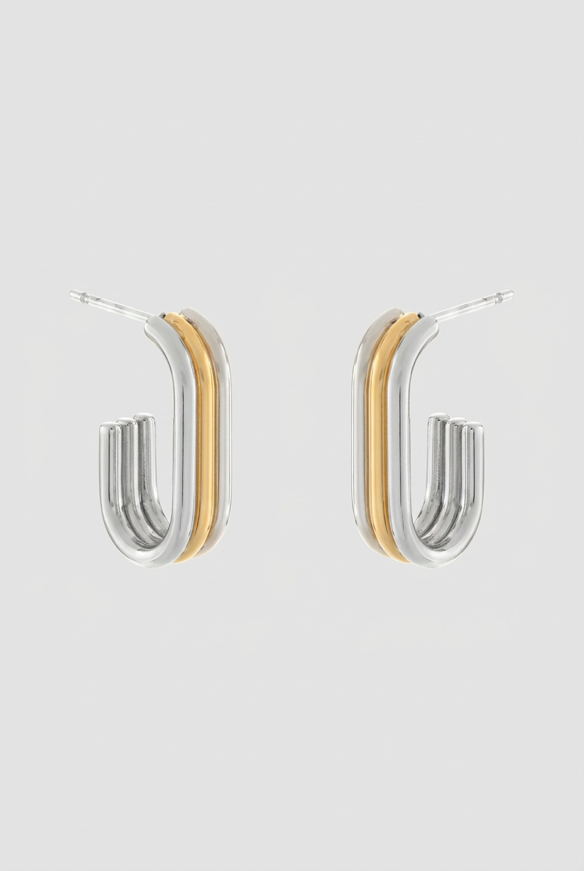 Teal Non-Tarnish Layered Oval Hoop Earrings-18kt Gold-Plated/Stainless Steel