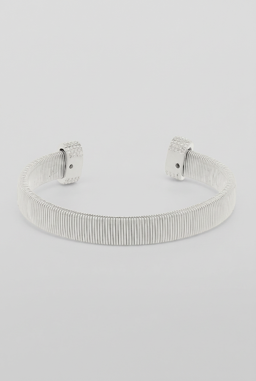 Whitley Fashion Omega Brass Cuff Bracelet-Rhodium