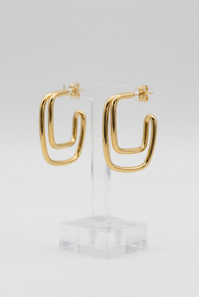 Zahara Non-Tarnish Double Square Hoop Earrings-18KT Gold-Plated