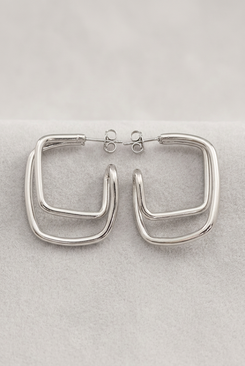 Zahara Non-Tarnish Double Square Hoop Earrings-18KT Worn Gold-Plated
