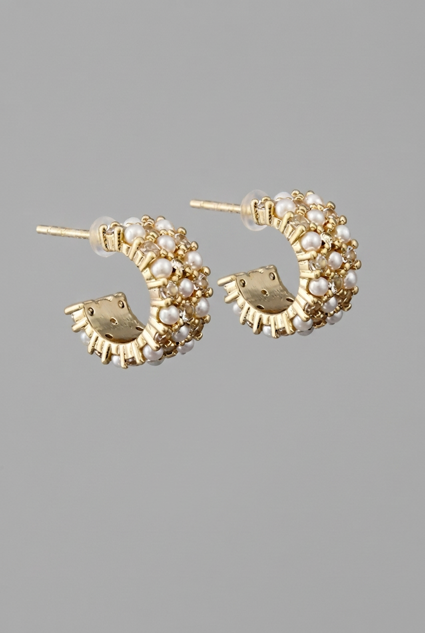 Vivian Non-Tarnish Pearl and CZ Hoops-18kt Gold-Plated