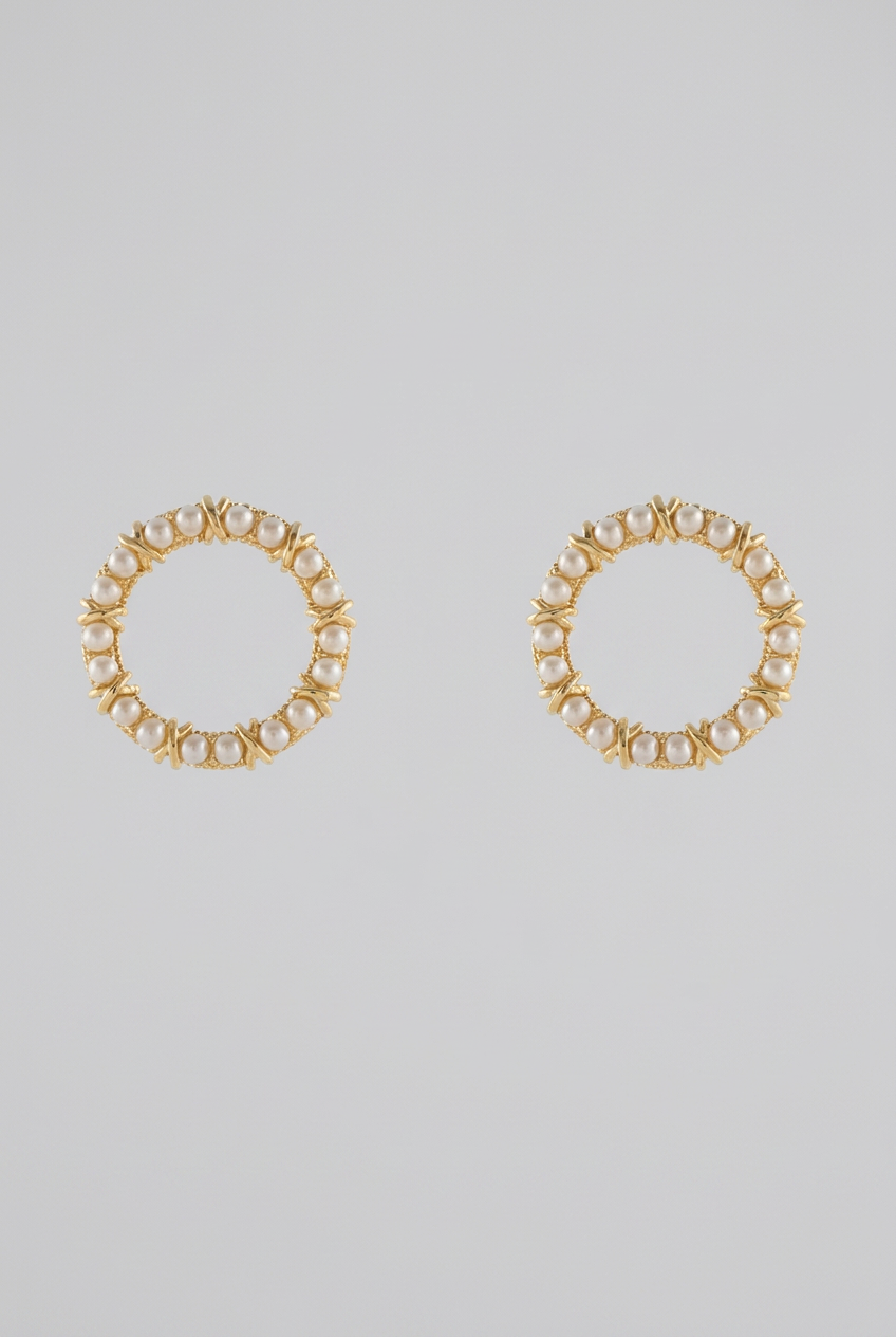 Wendi Non-Tarnish Pearl and CZ Circle Earrings-18kt White Gold-Plated