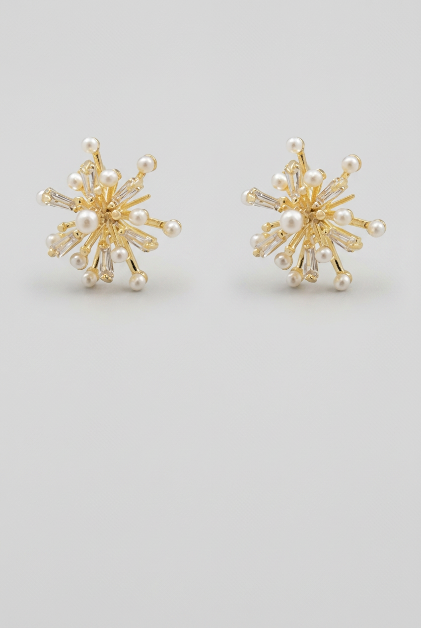 Vienna Non-Tarnish Pearl Snowflake Earrings-18kt Gold-Plated