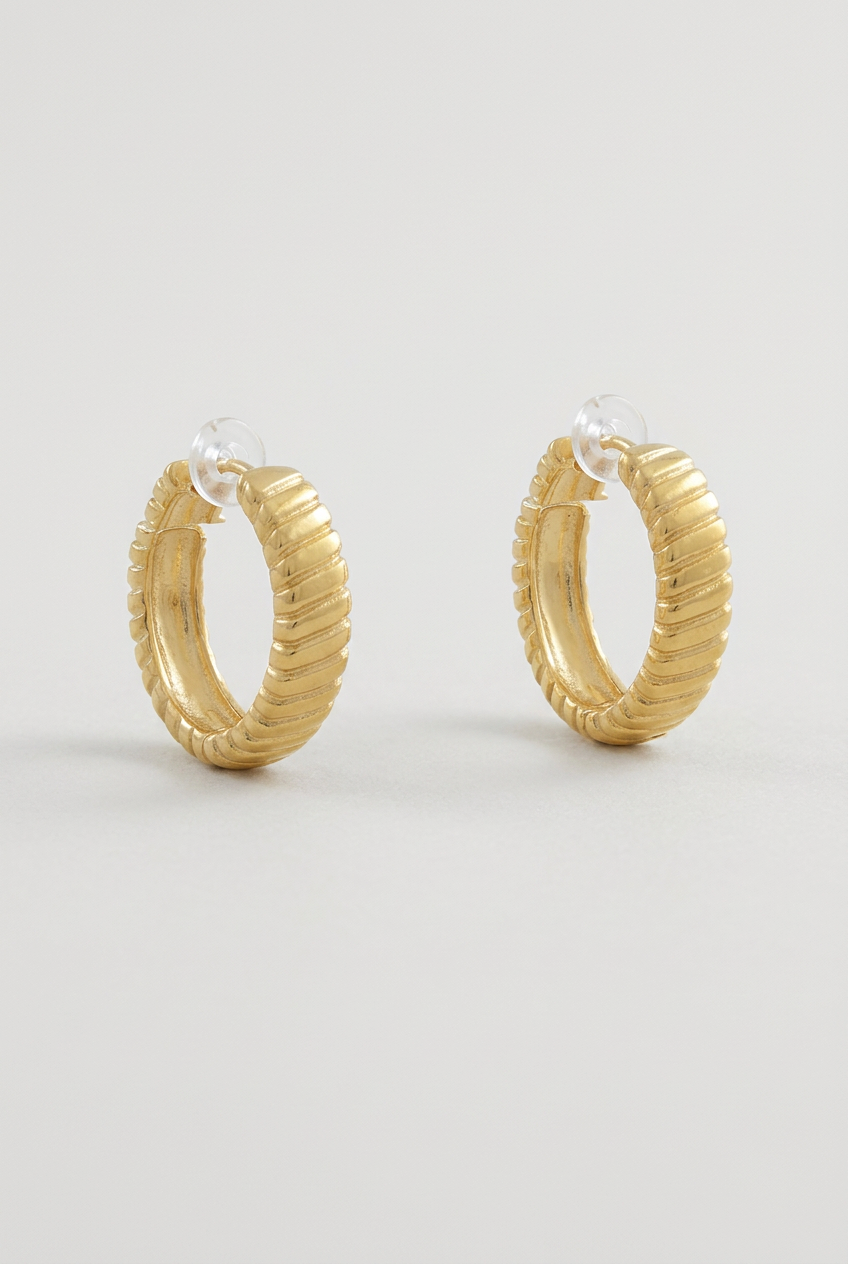 Victoria Non-Tarnish Ribbed Hoop Earrings-18kt Gold-Plated