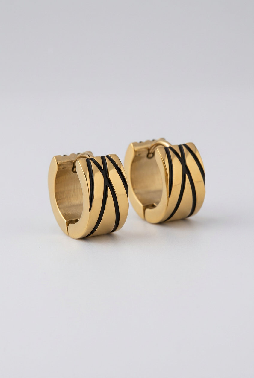 Veronica Non-Tarnish Line Pattern Huggie Earrings-Stainless Steel