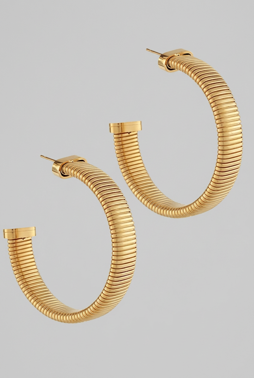 Toryn Non-Tarnish Ribbed Hoop Earrings-18kt Gold-Plated