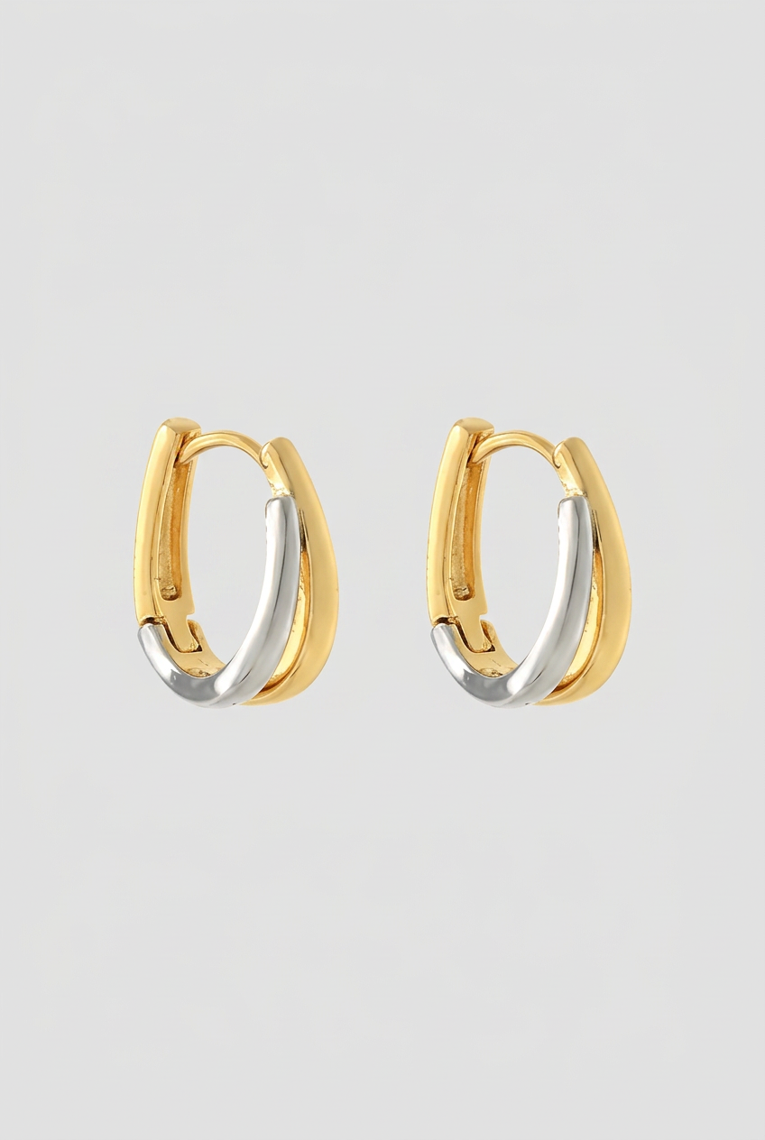 Tara Non-Tarnish Two-Tone Stud Earrings-18kt Gold-Plated/Rhodium