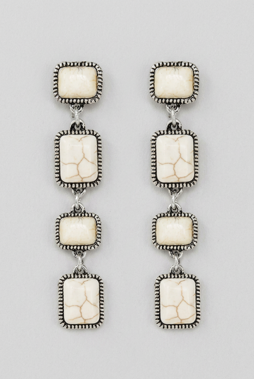 Sydney Fashion Linear Square Stone Earrings-Ivory