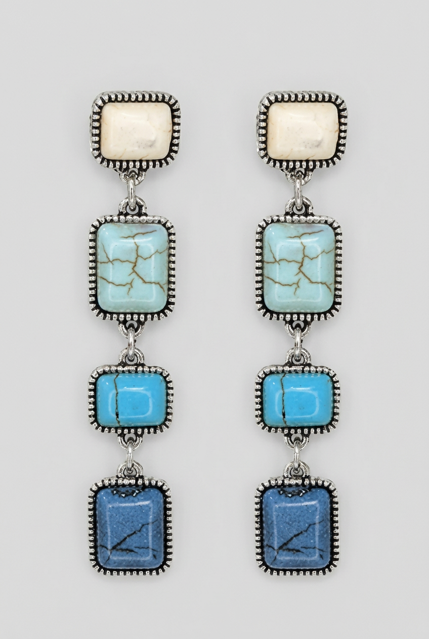 Sydney Fashion Linear Square Stone Earrings-Blue Multi