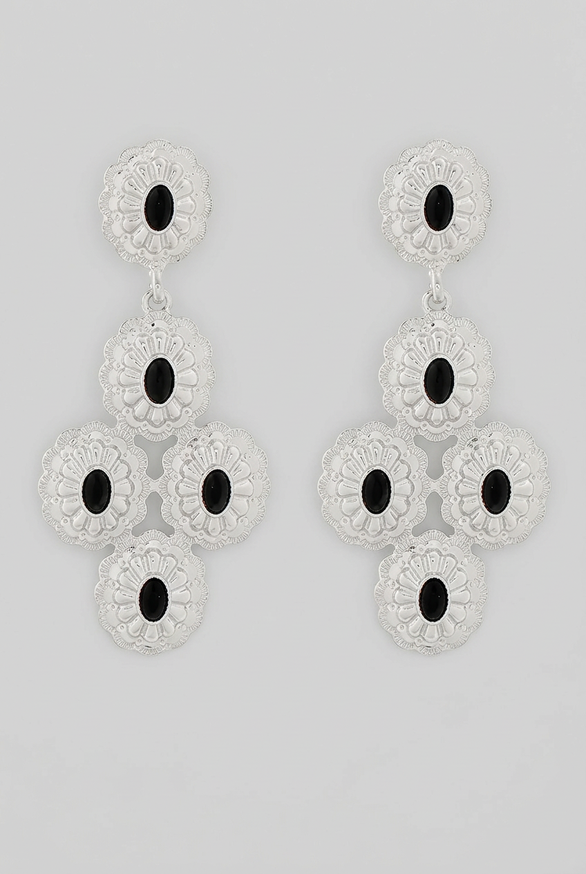 Susan Fashion Antique Oval Multi Drop Earrings-Rhodium/Black