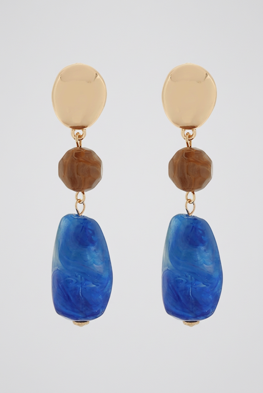 Taisha Fashion Stone & Metal Drop Earrings-Royal Blue/Brown