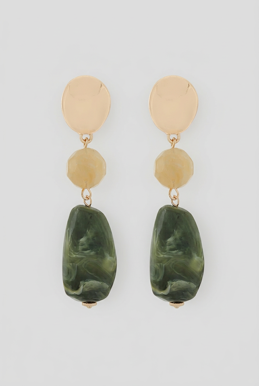 Taisha Fashion Stone & Metal Drop Earrings-Olive/Ivory