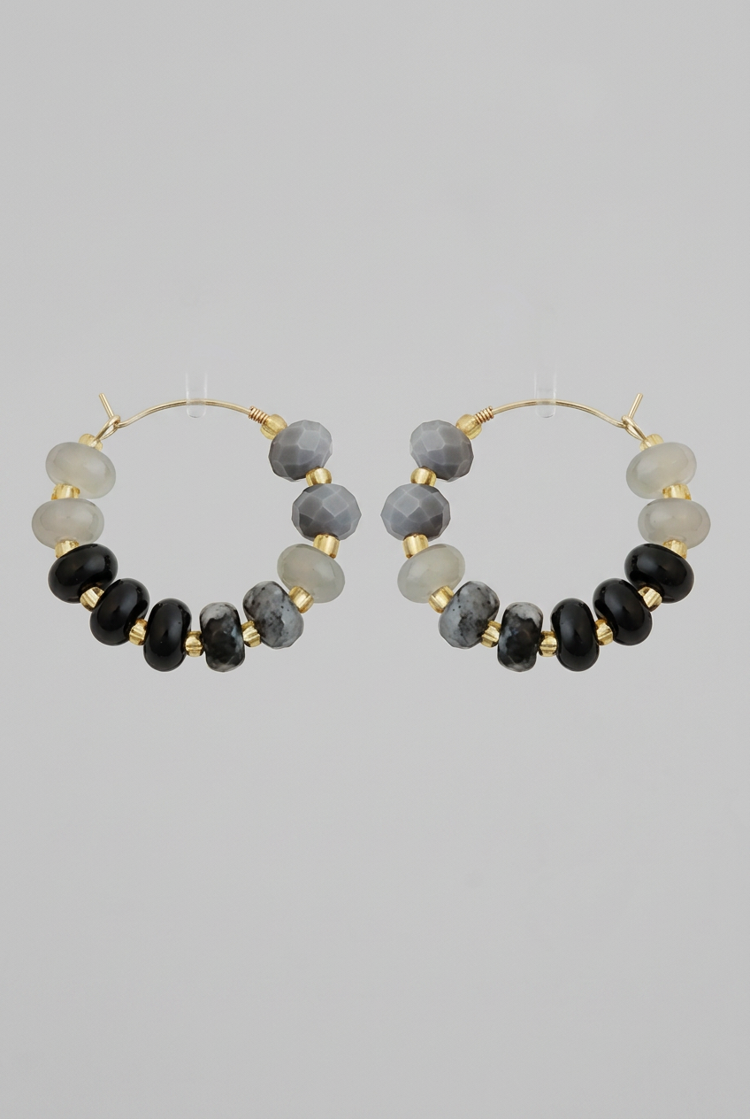 Stella Fashion  Multi Bead Hoops-Grey/Black