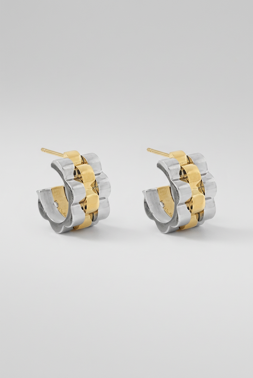 Sophia Non-Tarnish Two-Tone Watchband Hoops-Rhodium/Gold Plated