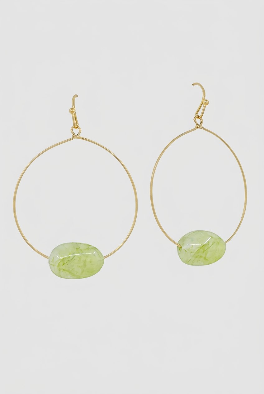 Selena Fashion Oval Stone and Wire Ring Earrings-Light Green/Gold