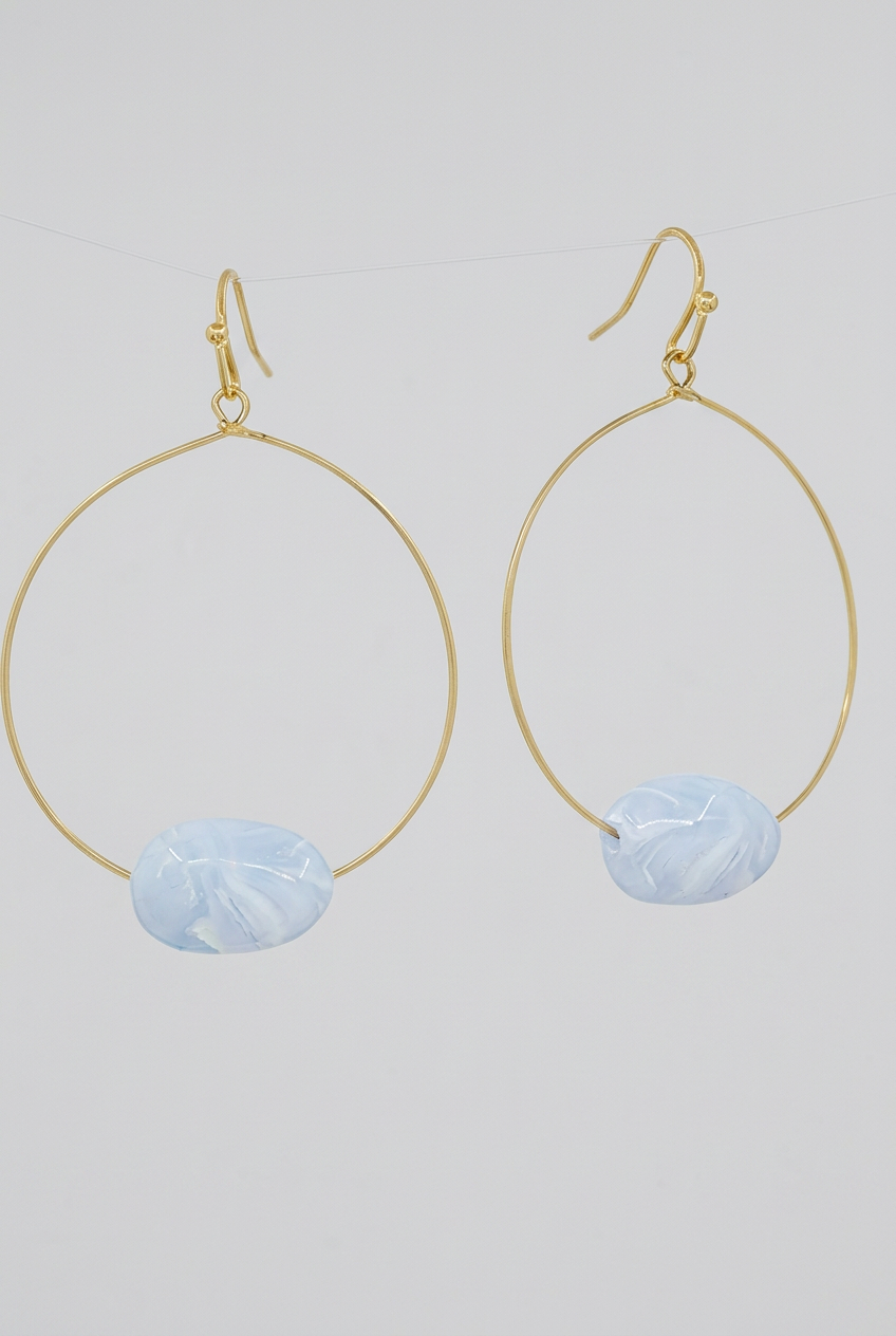 Selena Fashion Oval Stone and Wire Ring Earrings-Light Blue/Gold