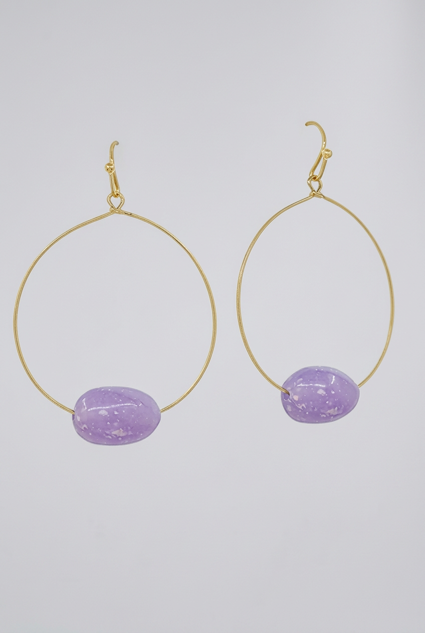 Selena Fashion Oval Stone and Wire Ring Earrings-Lavender/Gold