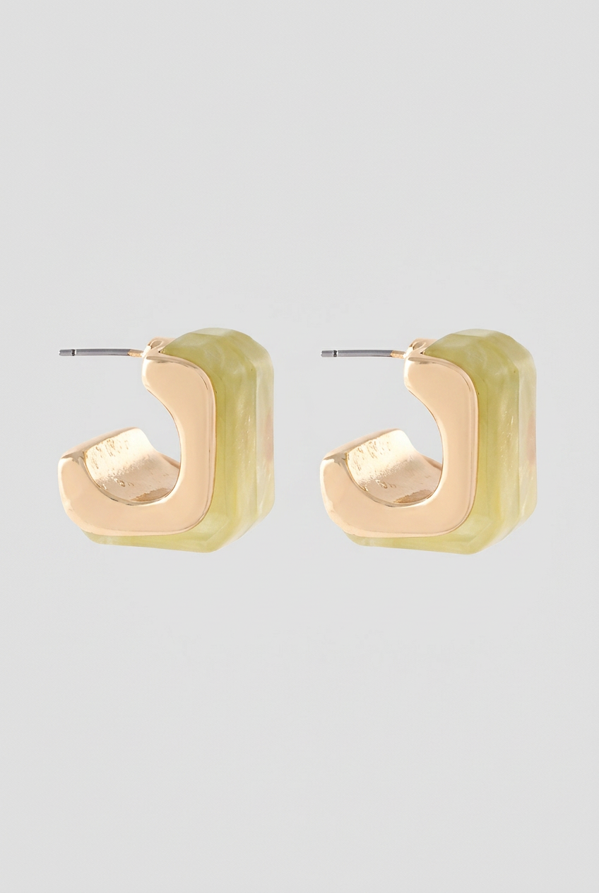 Rylie Fashion Angled Marble Resin Earrings-Lime
