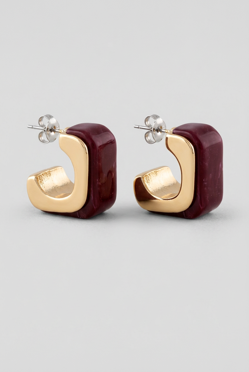 Rylie Fashion Angled Marble Resin Earrings-Purple
