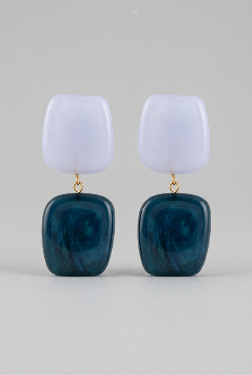 Cami Fashion Marbled Double Square Drop Earrings-Navy