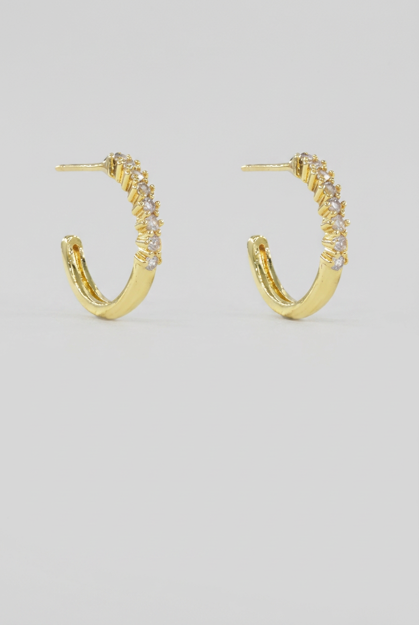 Ricki Non-Tarnish Pave Hoop Earrings-18k Gold-Plated