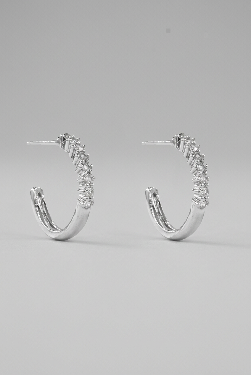 Ricki Non-Tarnish Pave Hoop Earrings-Rhodium