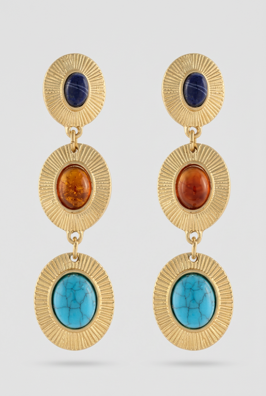 Regina Fashion Oval Linear Earrings-Blue Multi