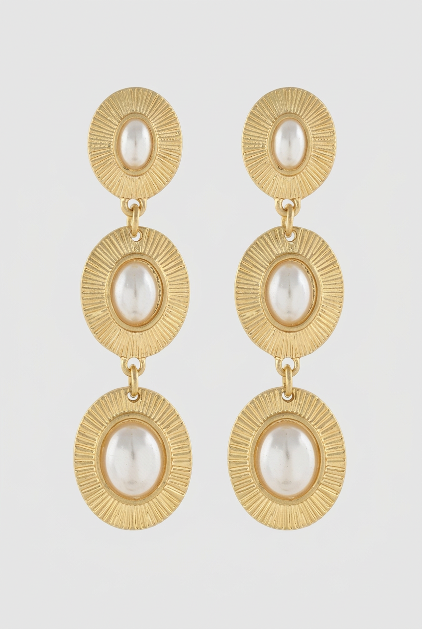 Palmer Fashion Linear Framed Oval Earrings-Gold/Cream