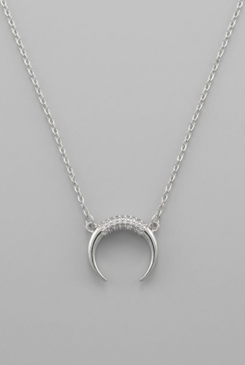 Percy Non-Tarnish Crescent Horn Brass Necklace-Rhodium
