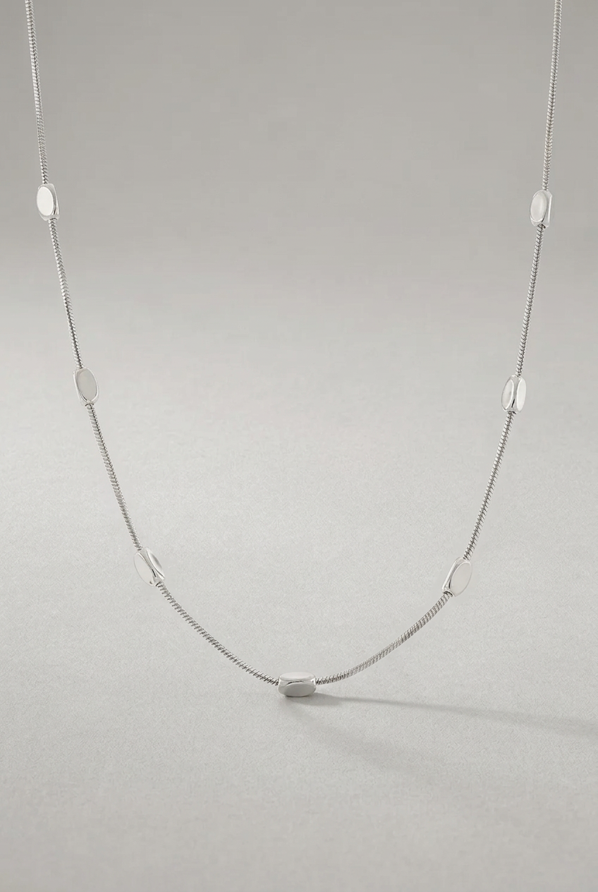 Mary Non-Tarnish Geometric Oval Station Necklace-Rhodium