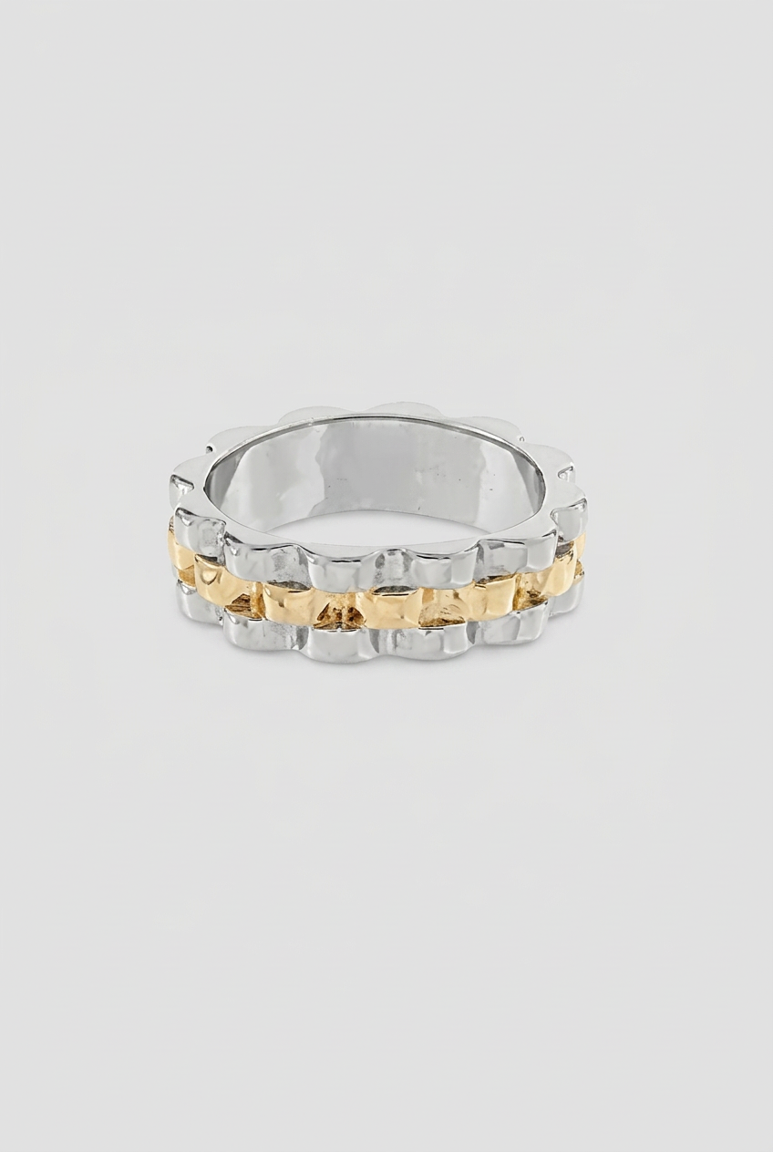 Lois Non-Tarnish Watchband Style Ring-Rhodium/18k Gold-Plated