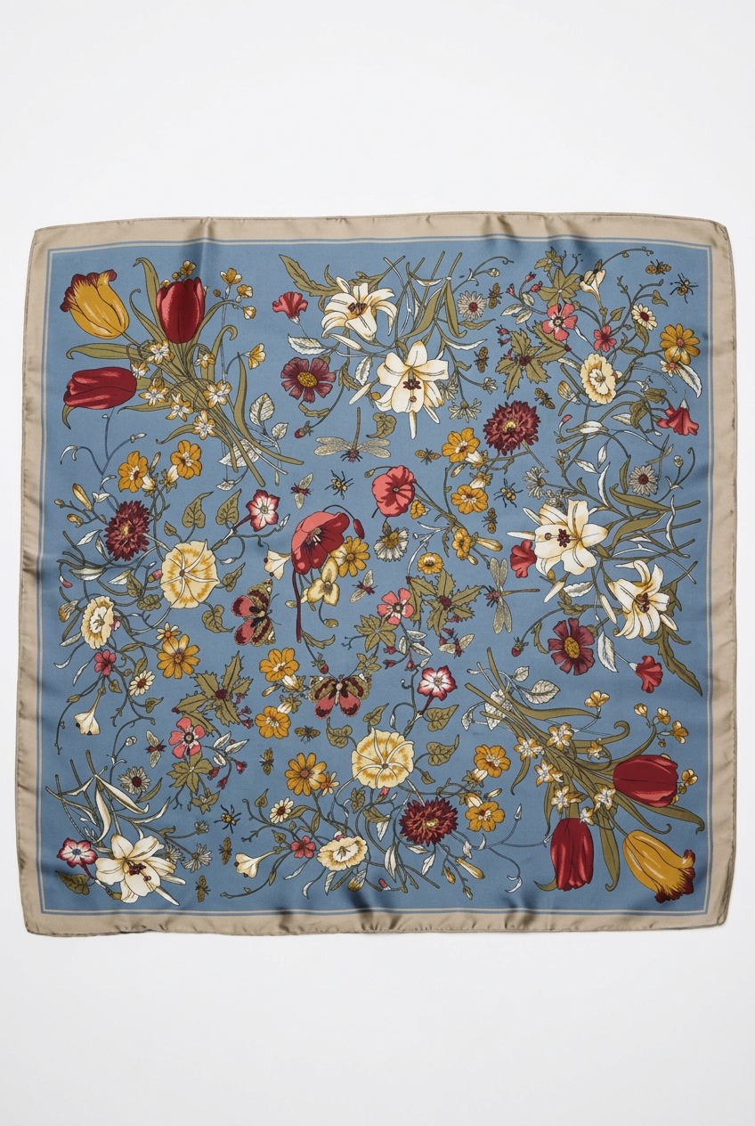 Flower Print Scarf-Blue Multi