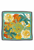 Multi Floral Bandana Scarf-Green/Mustard Silky