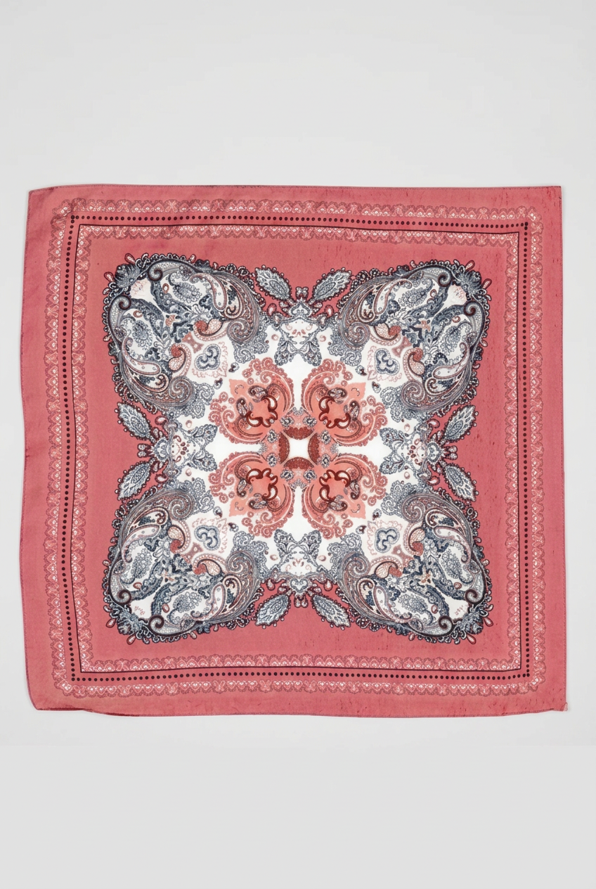 Multi Print Bandana Scarf-Red/Paisley Silky