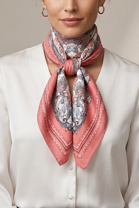 Multi Print Bandana Scarf-Red/Paisley Silky